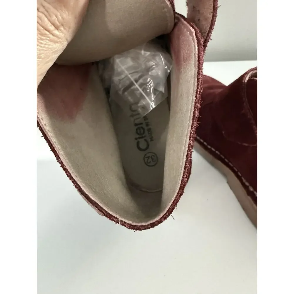 Cienta Kids Burgundy Suede Ankle Boots Size 1 US 32 EU Made in Spain